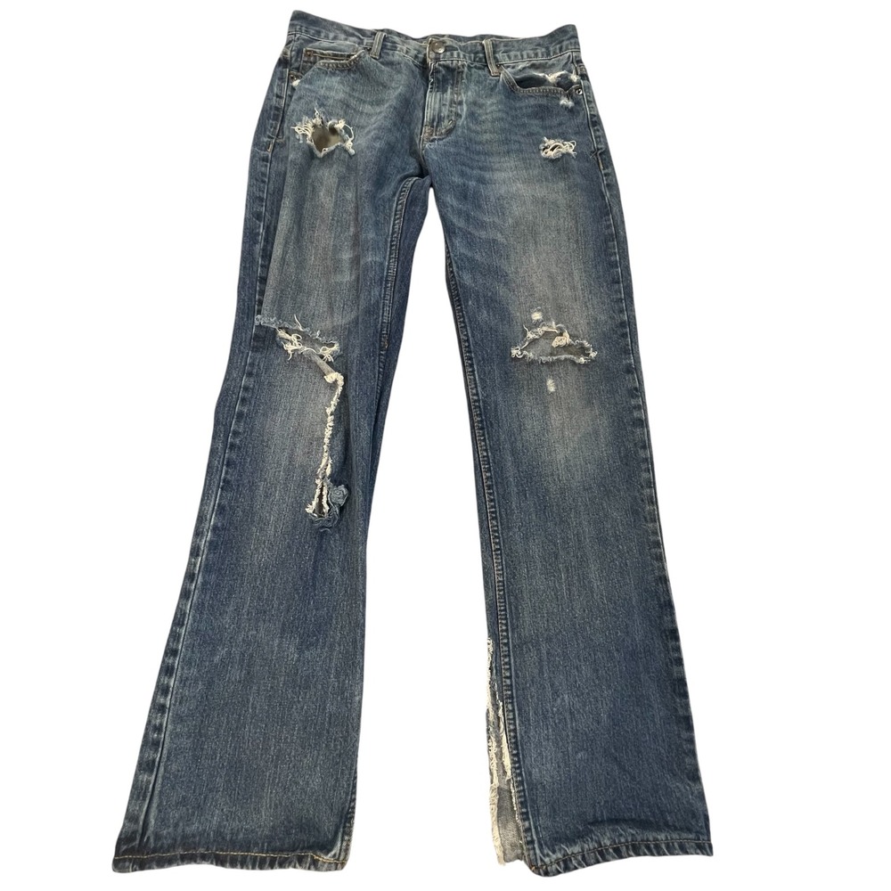 Aeropostale Mens Straight Leg Distressed Thrashed Jeans Blue 31x32 (Fit 31x31)